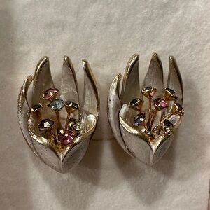 Unique Silver and Gold Floral Earrings